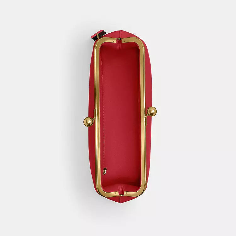 COACH Kisslock East/West Small Leather Frame Bag 30 Brass/Poppy Red CFL83