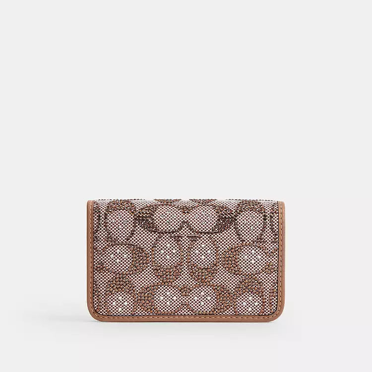 Coach Essential Slim Card Case In Crystal Signature Jacquard Brass/Mushroom CCD16