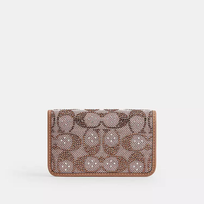 Coach Essential Slim Card Case In Crystal Signature Jacquard Brass/Mushroom CCD16