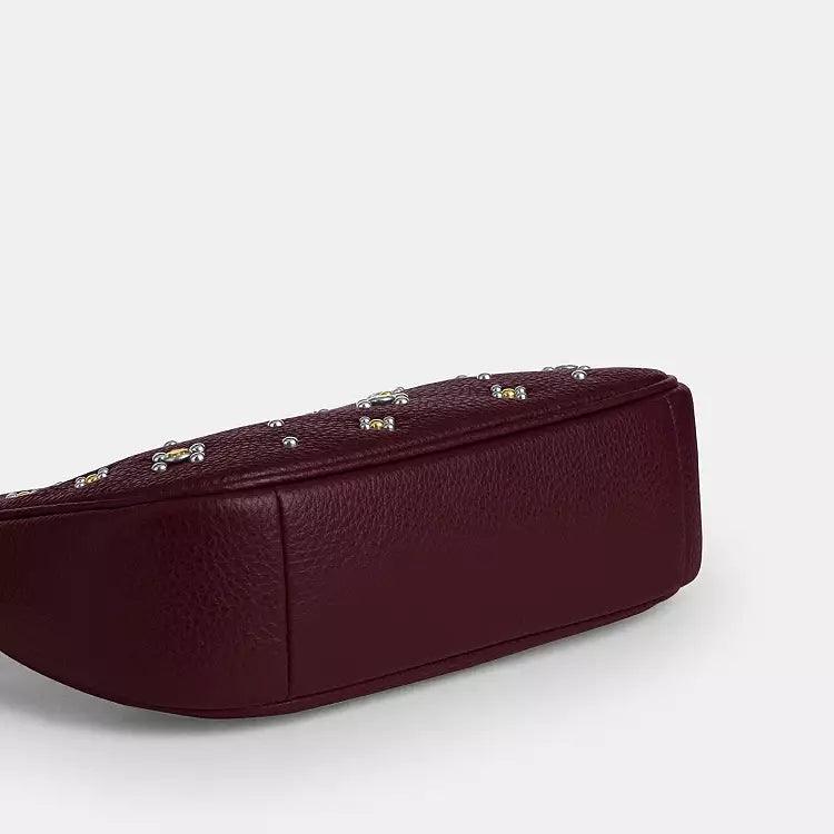 Dark wine Coach CCE43 Teri Mini Crossbody Bag with crystal embellishments, leather shoulder bag from The Tiny Bag collection.