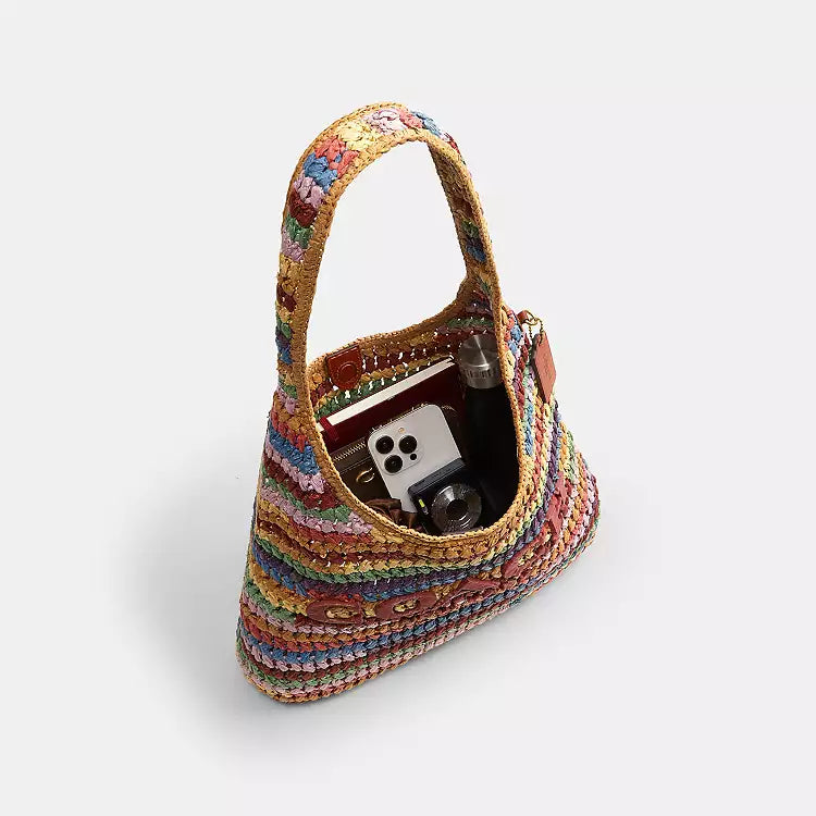 Coach Brooklyn Large Multi Straw Shoulder Bag 34 CDZ40 BRASS/MULTI