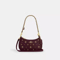 Dark wine leather Coach CCE43 Teri Mini Crossbody Bag with crystal accents, featuring a compact shoulder bag design.