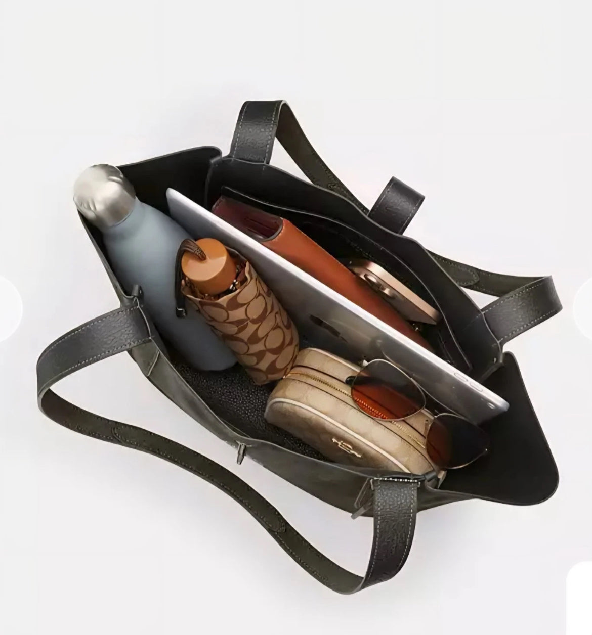 Coach Hadley Turnlock Tote Bag CCC76 Suede Leather Army Green Handbag - The Tiny Bag