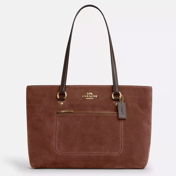 COACH Station Tote Bag In Suede & Smooth Leather Vintage Brown CCC77 - The Tiny Bag