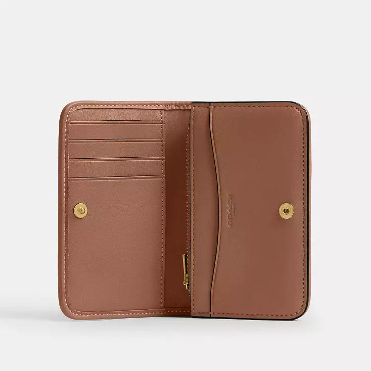 Coach Essential Slim Card Case In Crystal Signature Jacquard Brass/Mushroom CCD16