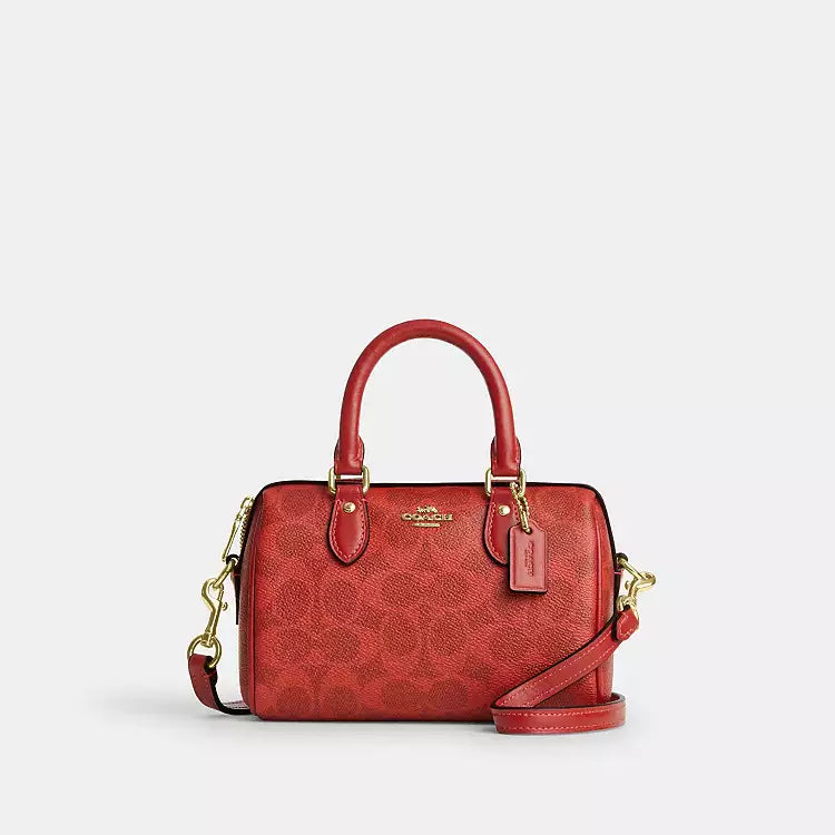 Coach Mini Rowan Crossbody Bag In Signature Canvas CEY63 Canvas/Gold/Crimson