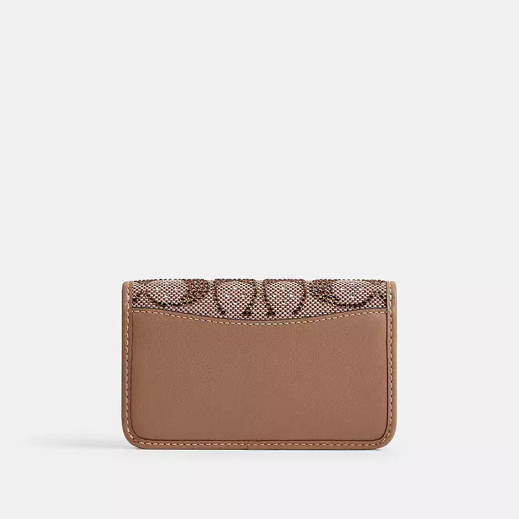 Coach Essential Slim Card Case In Crystal Signature Jacquard Brass/Mushroom CCD16