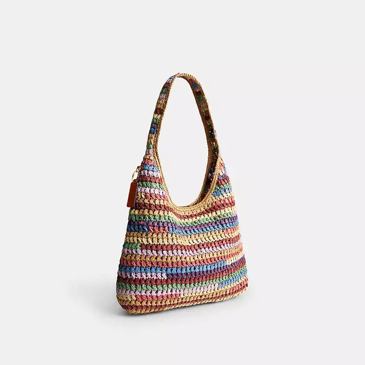 Coach Brooklyn Large Multi Straw Shoulder Bag 34 CDZ40 BRASS/MULTI