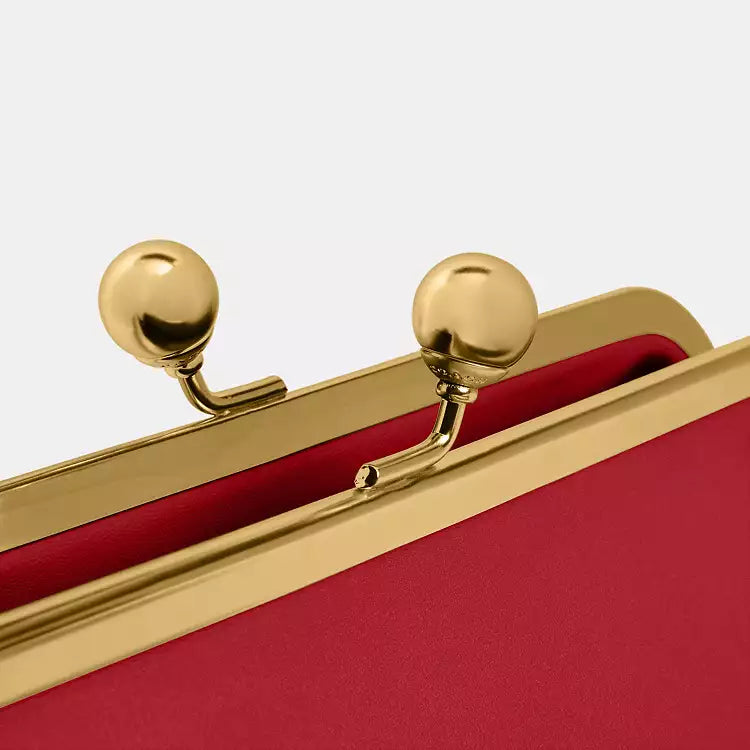 COACH Kisslock East/West Small Leather Frame Bag 30 Brass/Poppy Red CFL83