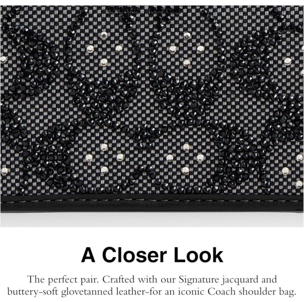Coach Essential Slim Card Case in Crystal Signature Jacquard black, compact wallet with sleek design and card slots.
