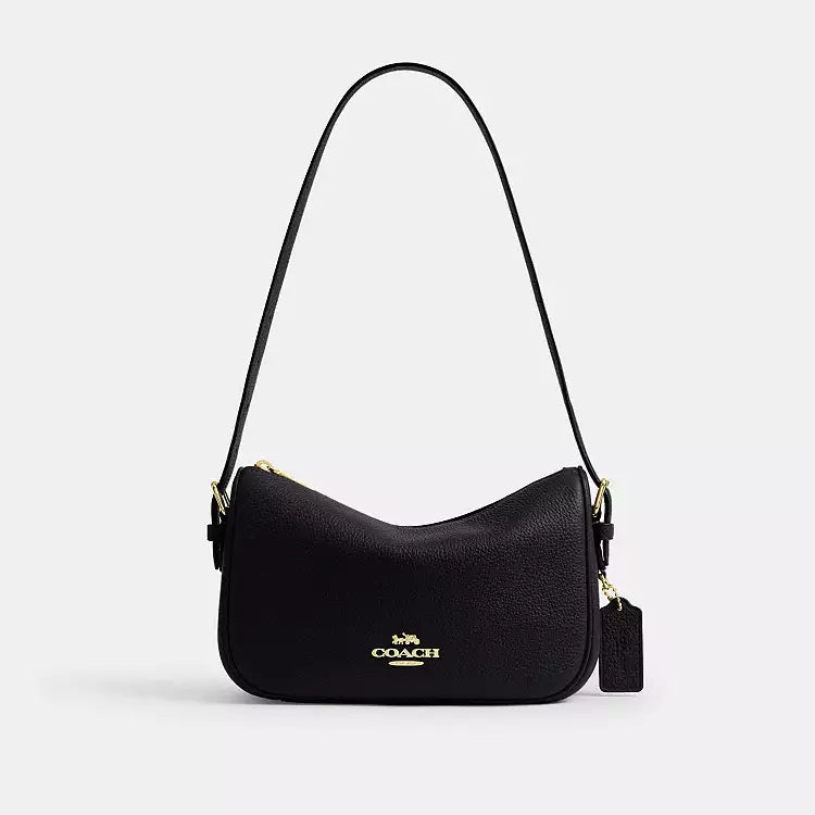 Coach Kailey leather shoulder bag with pebbled leather, gold hardware, and black accents.