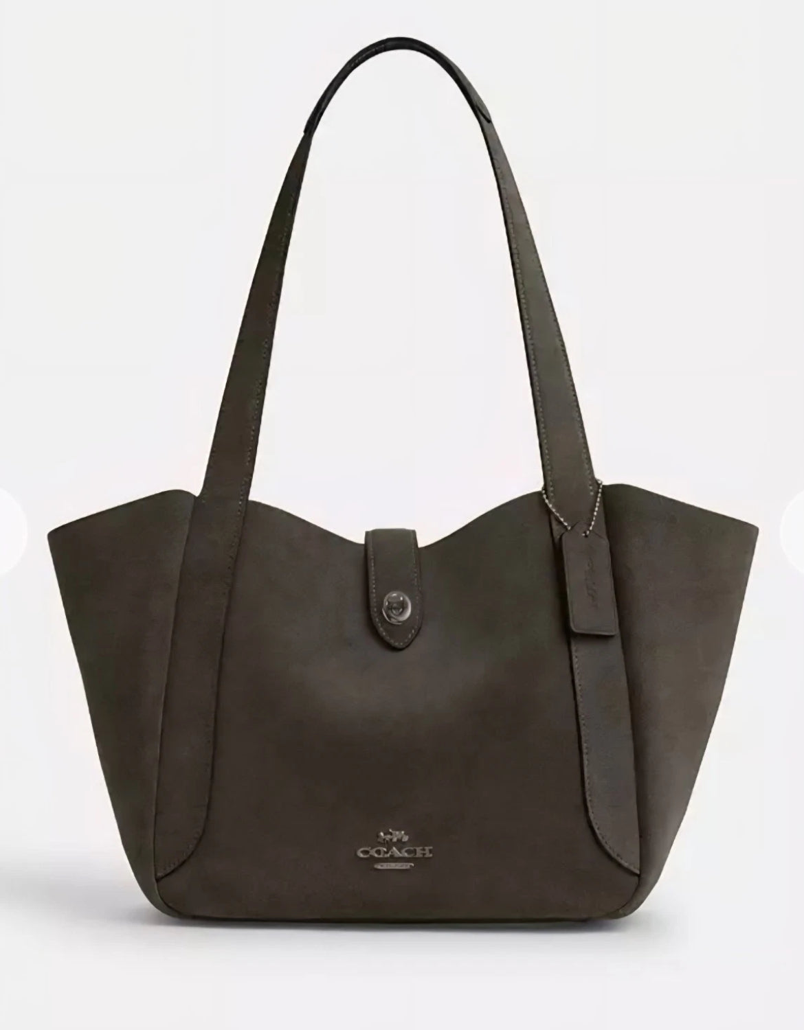 Coach Hadley Turnlock Tote Bag CCC76 Suede Leather Army Green Handbag - The Tiny Bag