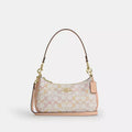 Coach Teri Shoulder Bag in Pretty Signature Canvas with gold, chalk, and pink accents, featuring a stylish design and gold hardware.