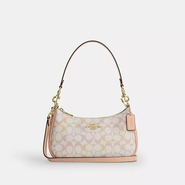 Coach Teri Shoulder Bag In Pretty Signature Canvas CDZ05 Gold/Chalk/Pink