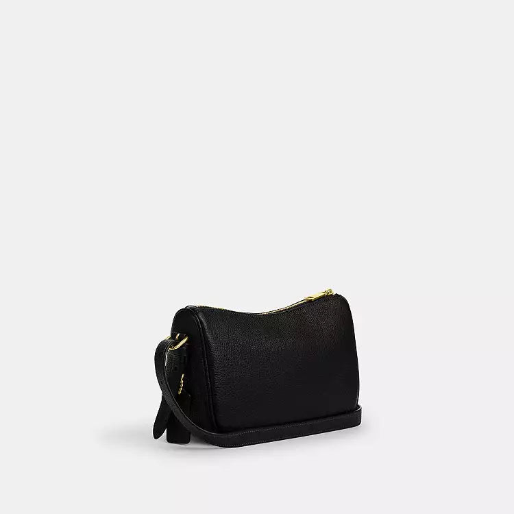 Coach Kailey leather shoulder bag with pebbled leather, gold accents, and black color, designed by The Tiny Bag.