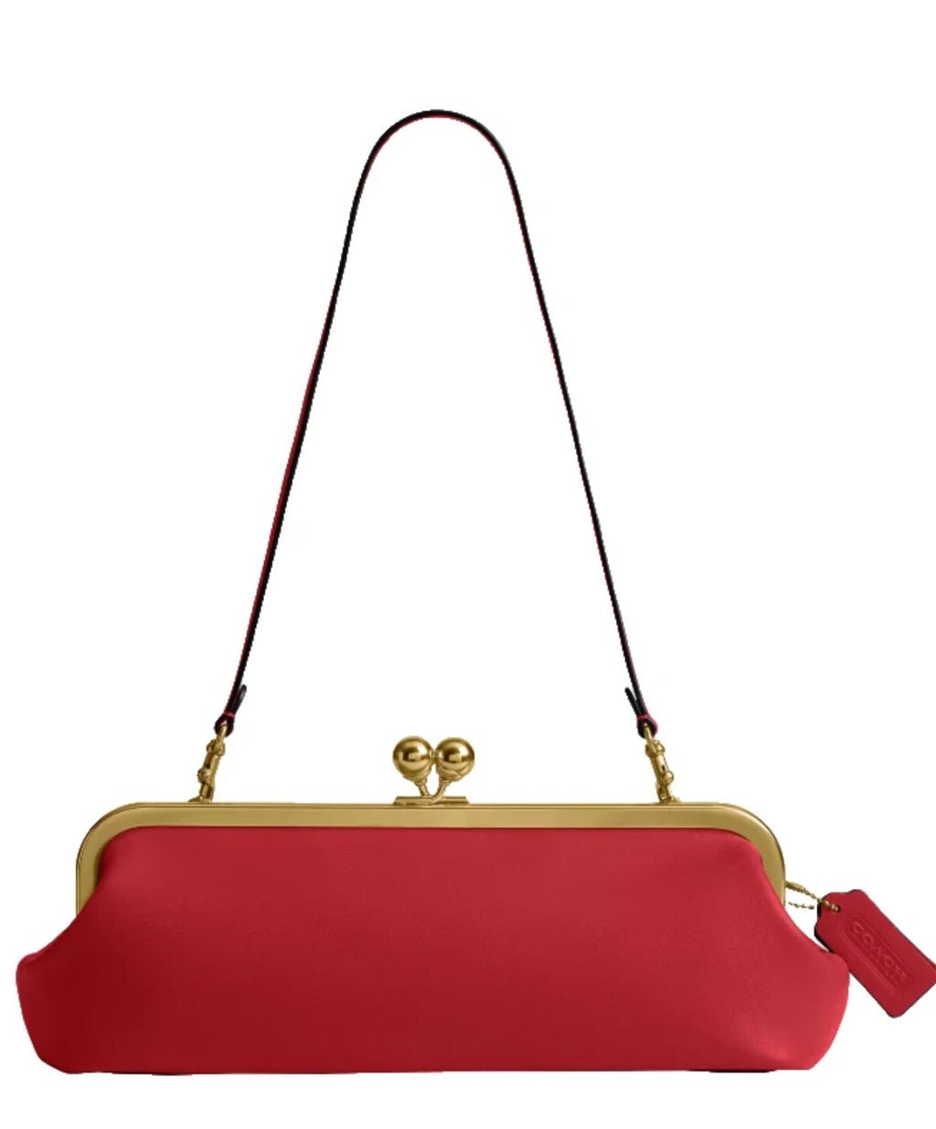 COACH Kisslock East/West Small Leather Frame Bag 30 Brass/Poppy Red CFL83