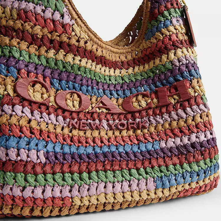 Coach Brooklyn Large Multi Straw Shoulder Bag 34 CDZ40 BRASS/MULTI