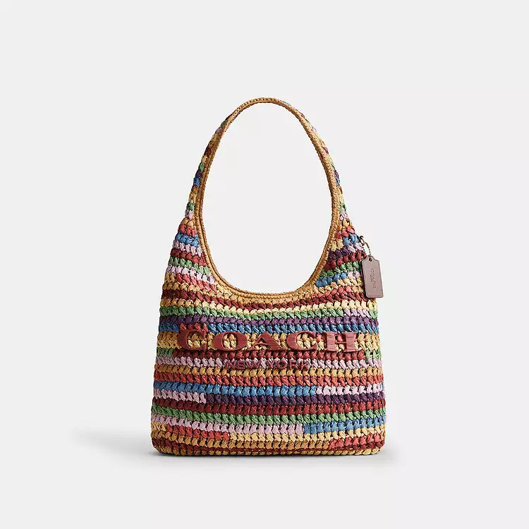 Coach Brooklyn Large Multi Straw Shoulder Bag 34 CDZ40 BRASS/MULTI