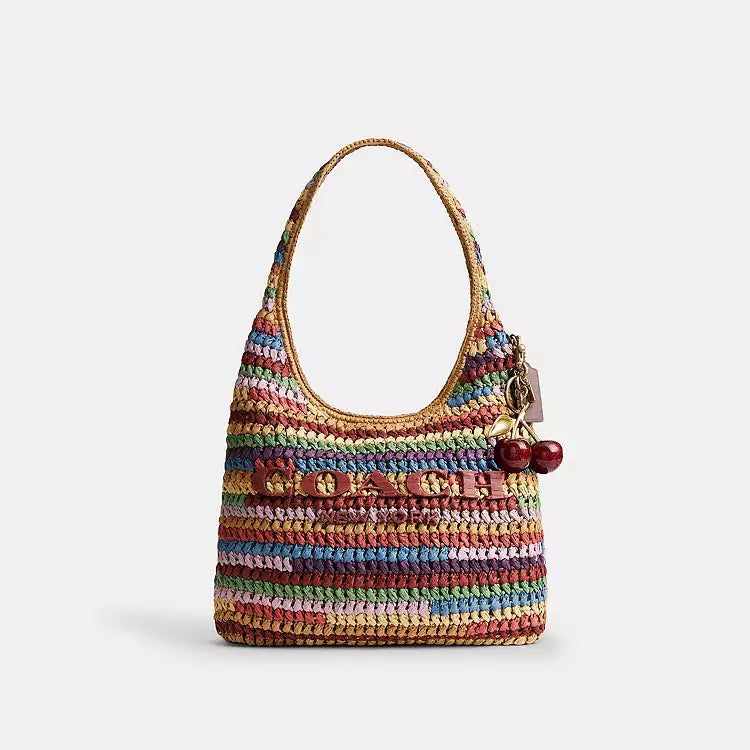 Coach Brooklyn Large Multi Straw Shoulder Bag 34 CDZ40 BRASS/MULTI
