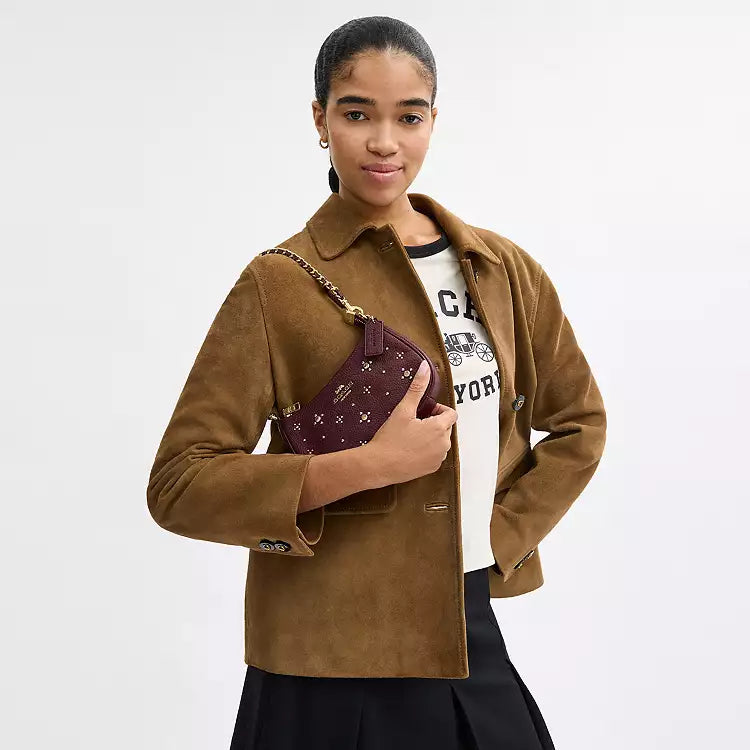 Coach CCE43 Teri Mini Crossbody Bag With Crystals In Leather Dark Wine