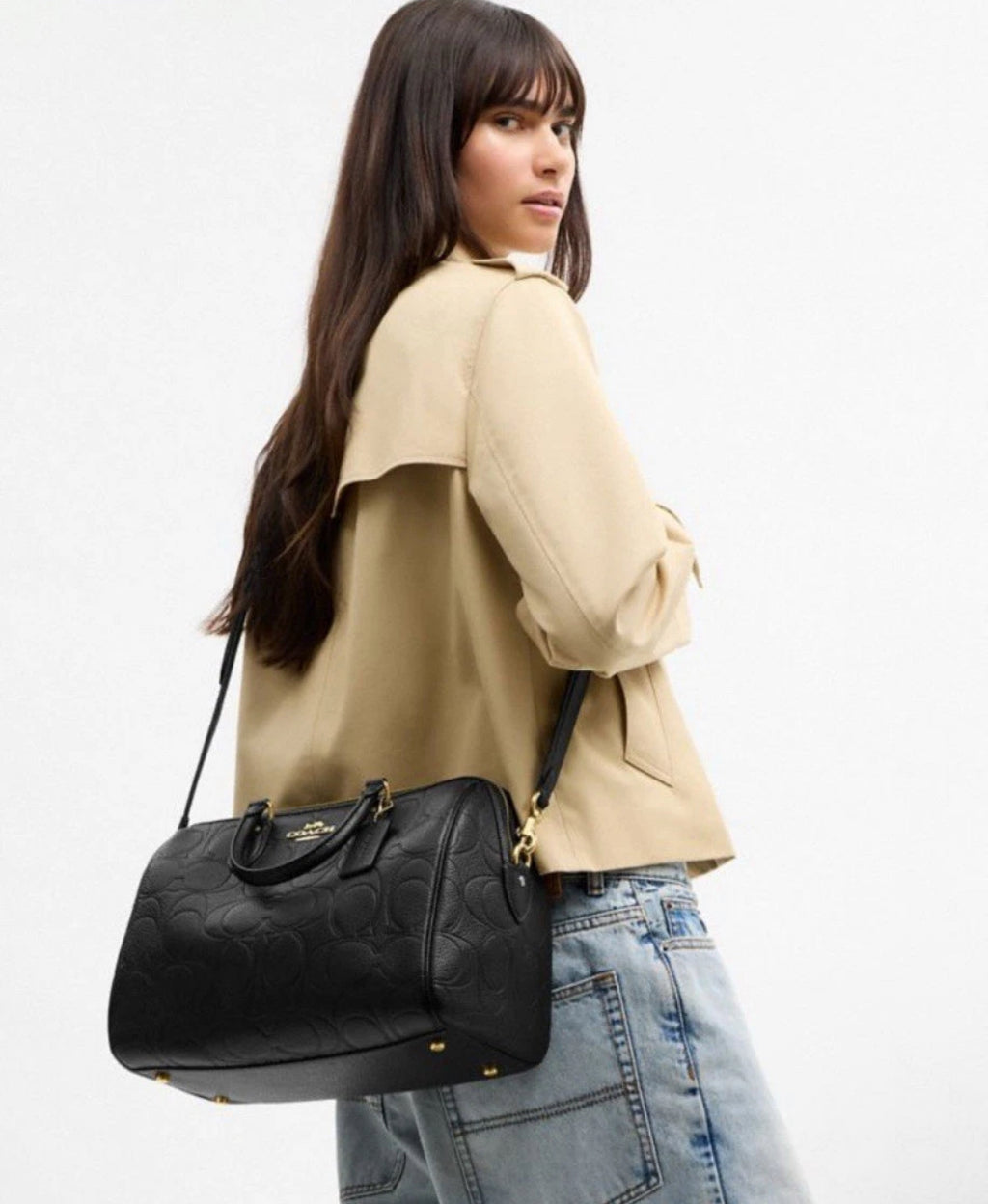 Coach Rowan Large Satchel Bag In Signature Leather CCD53 BLACK Gold