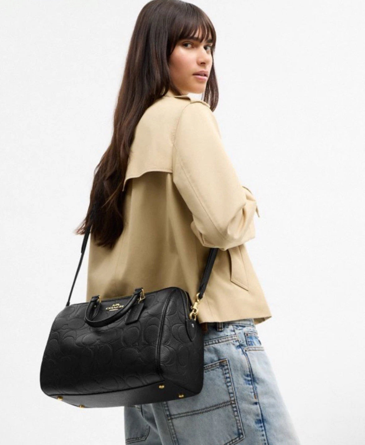 Coach Rowan Large Satchel Bag In Signature Leather CCD53 BLACK Gold