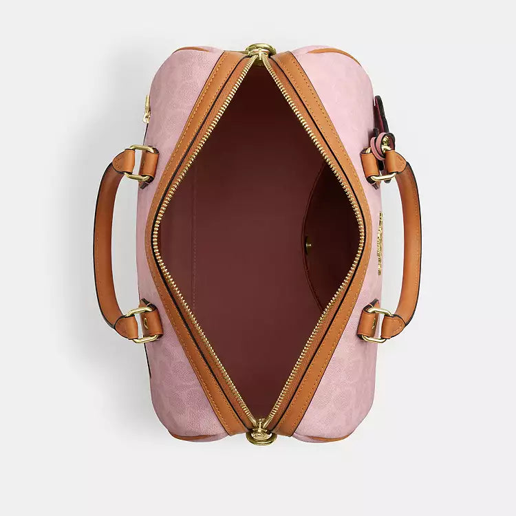 Coach Rowan large satchel bag in signature canvas with charms, powder pink shoulder bag by The Tiny Bag.
