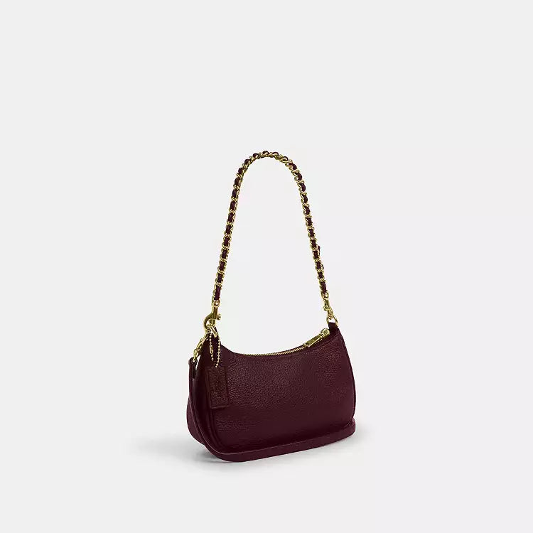 Dark wine Coach CCE43 Teri Mini Crossbody Bag with crystal embellishments, leather shoulder bag by The Tiny Bag.