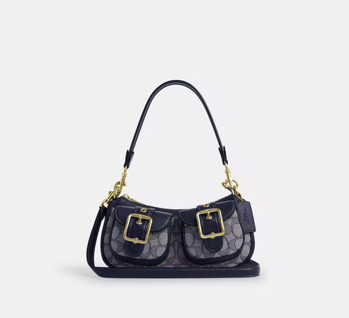 COACH Ashton Bag In Signature Jacquard CBJ00 Gold/Navy/Midnight Navy - The Tiny Bag
