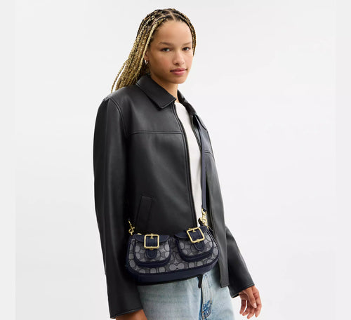 COACH Ashton Bag In Signature Jacquard CBJ00 Gold/Navy/Midnight Navy - The Tiny Bag