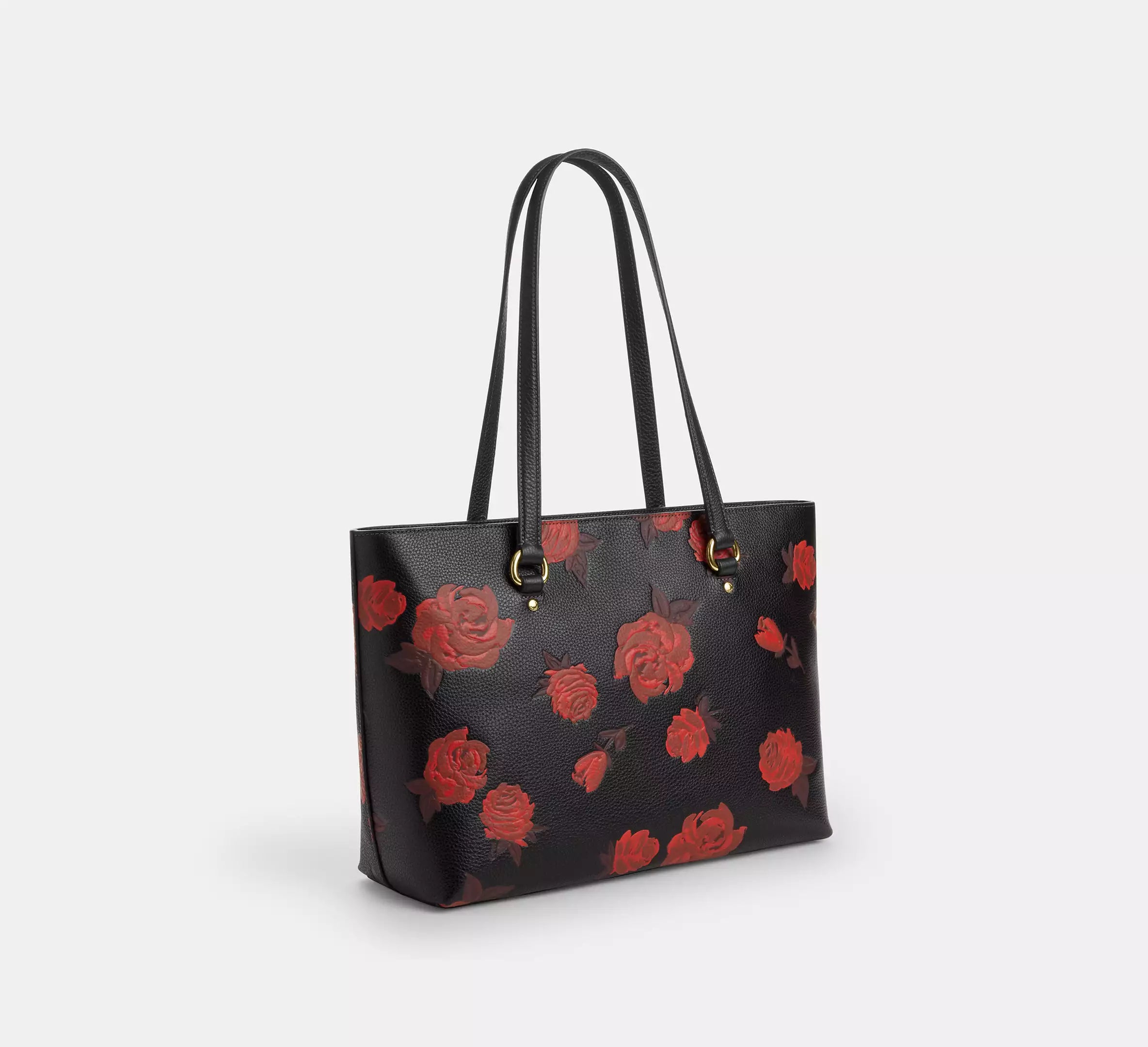 Coach Station Tote Bag With Floral Print CCE23 Black Red - The Tiny Bag