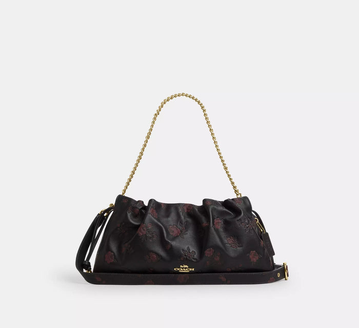 Coach Faye Large Shoulder Bag With Floral Print In Leather CCE25 Black/Wine