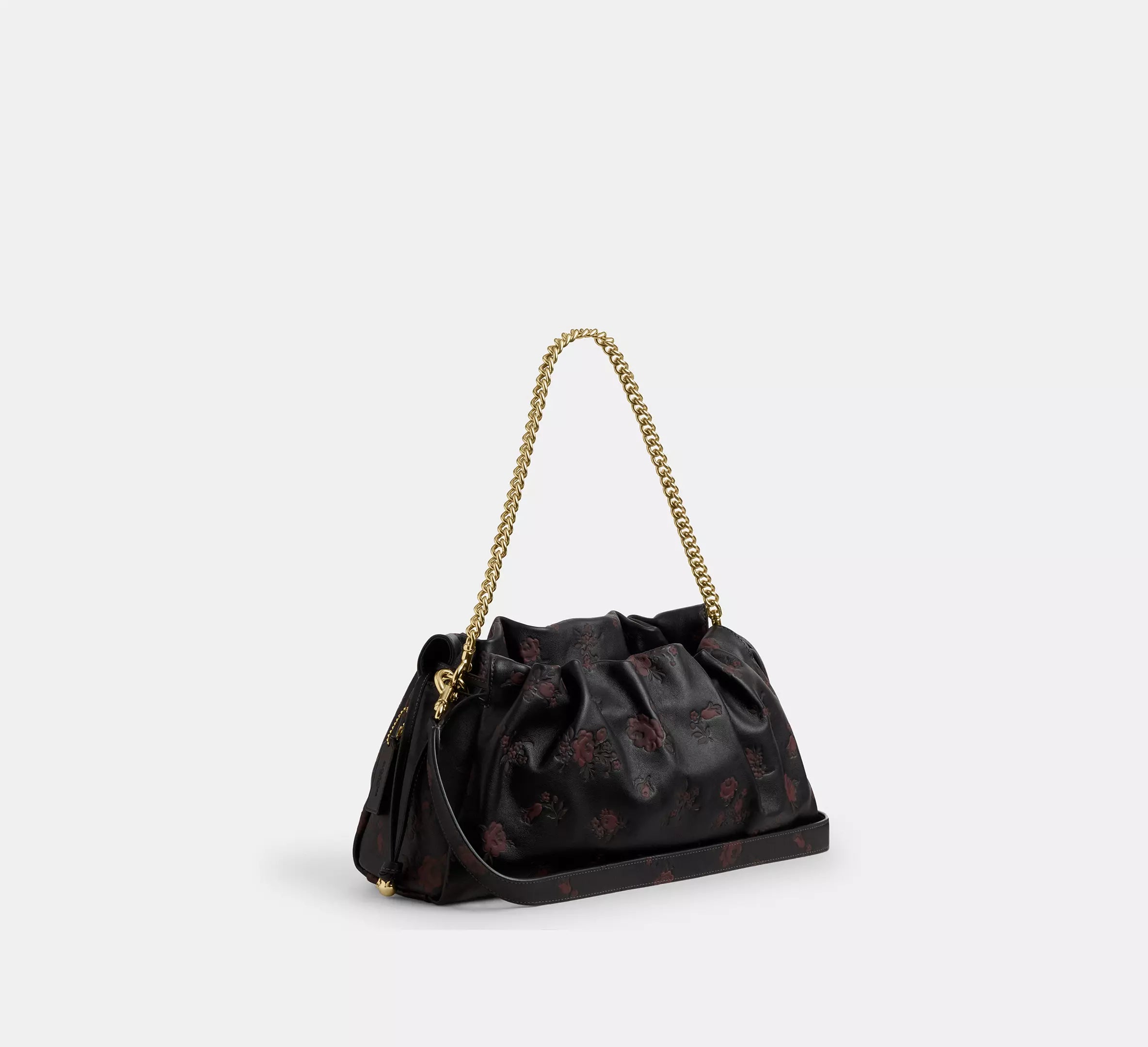 Coach Faye Large Shoulder Bag With Floral Print In Leather CCE25 Black/Wine - The Tiny Bag