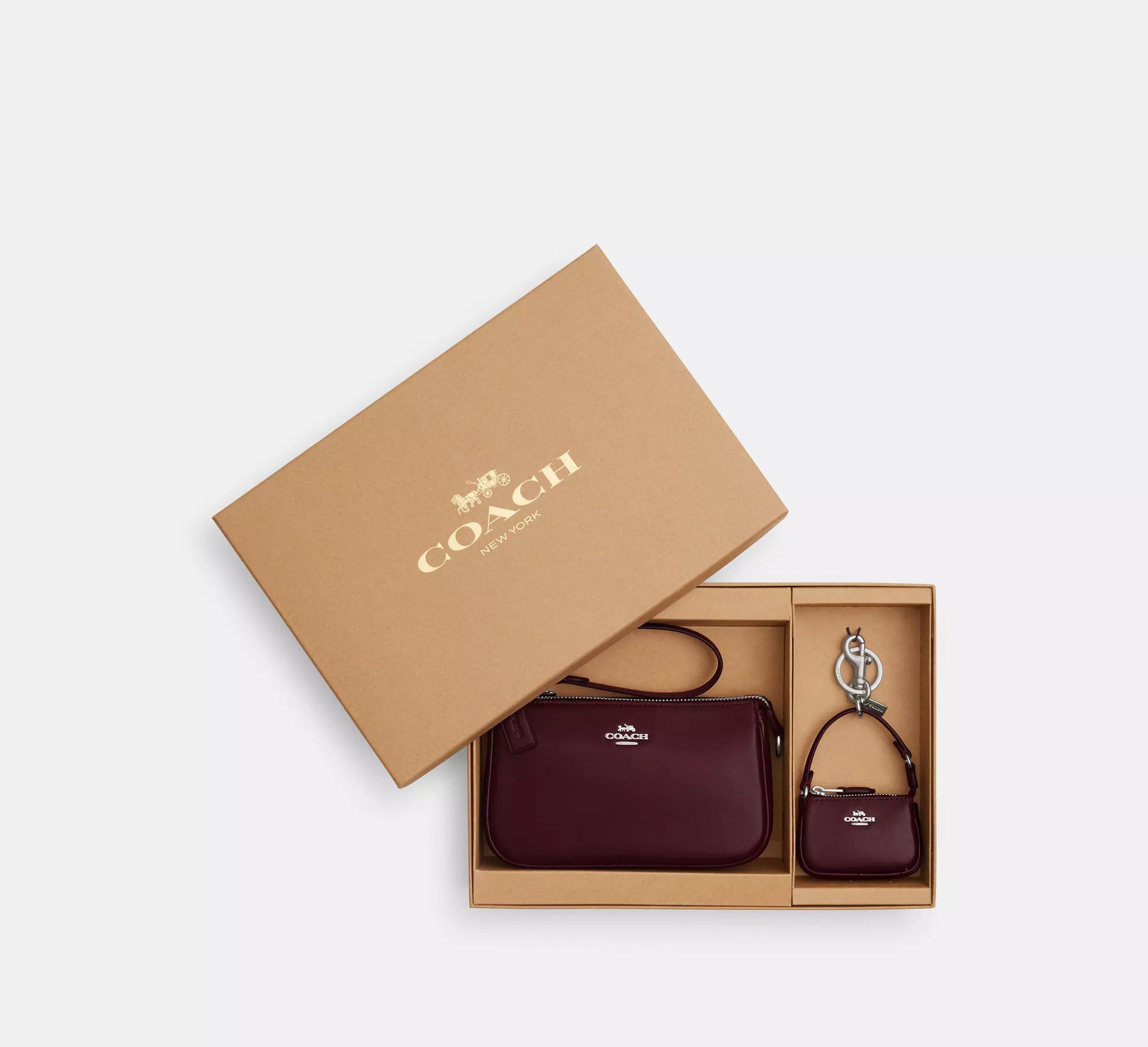 Coach Boxed Nolita 19 And Nolita Bag Charm Set In Leather/Silver/Dark Wine CCK95 - The Tiny Bag