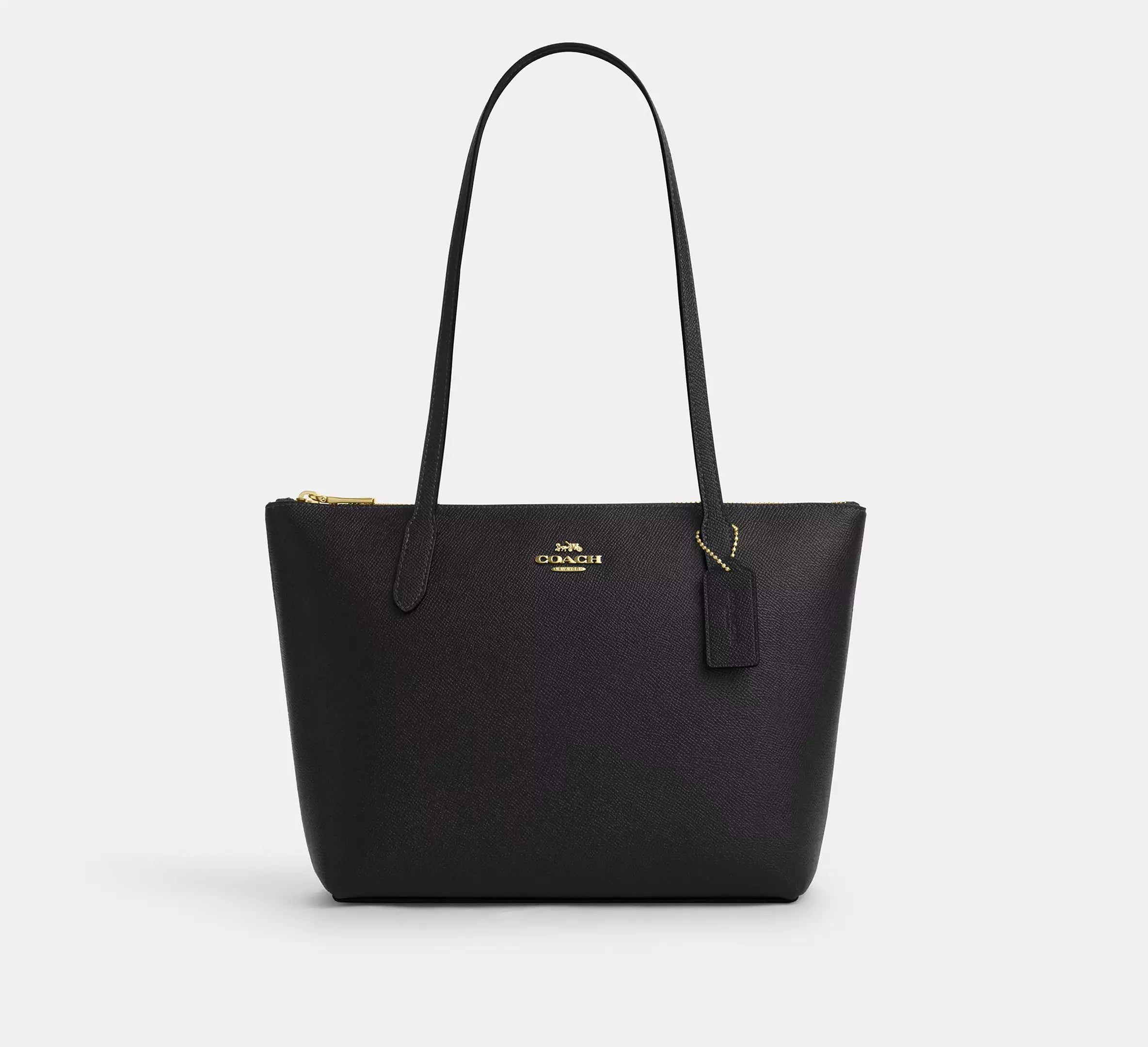 COACH Fiona Zip Tote Bag In Leather CW395 Black Gold - The Tiny Bag