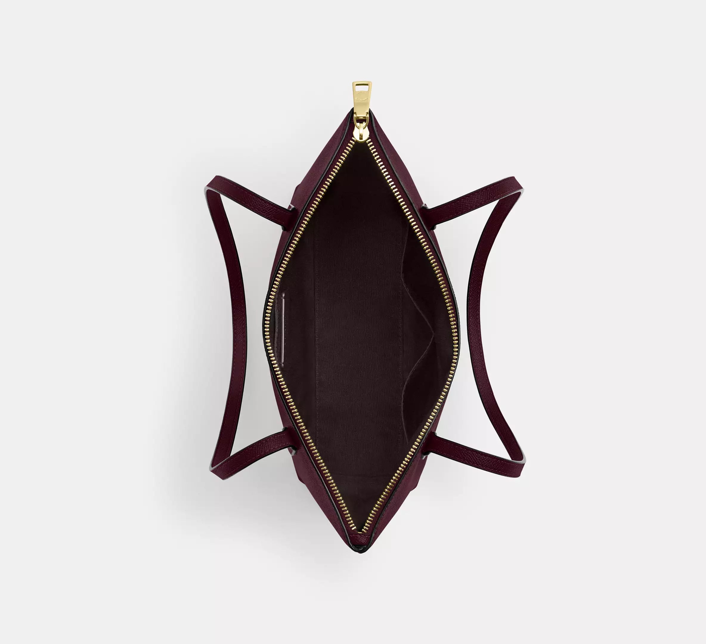 COACH CW395 Fiona Zip Tote Bag In Crossgrain Leather Gold/Dark Wine - The Tiny Bag