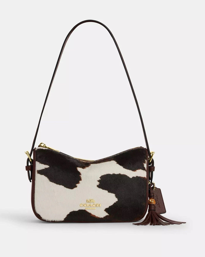 Coach Kailey Shoulder Bag Cow Print Tassel CCC84 Crossbody Purse Brown White