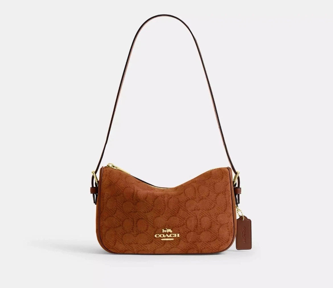 Coach Kailey Shoulder Bag In Signature Suede CCC69 caramel/brown - The Tiny Bag